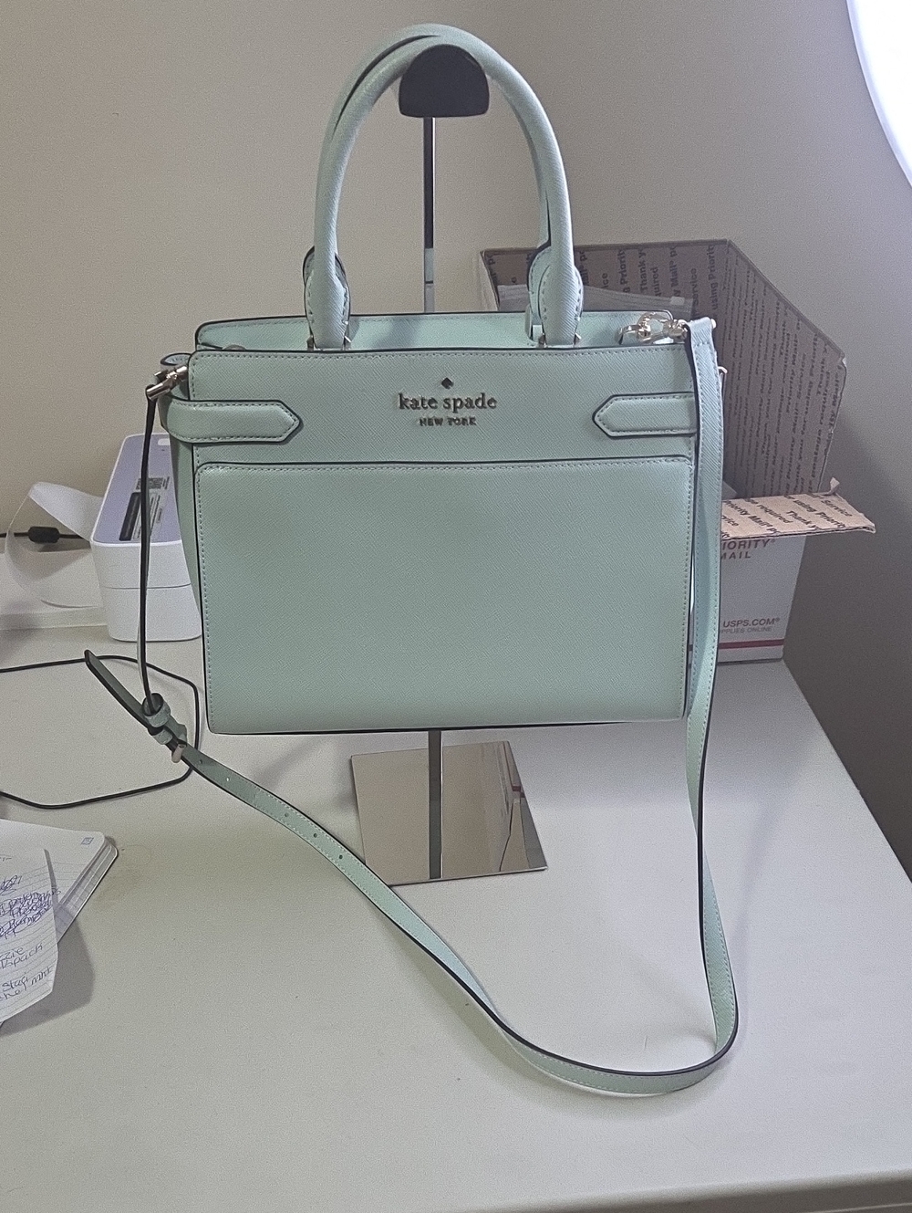 kate spade Staci Mint Green Saffiano Crossbody Satchel